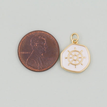 18K Gold Filled rudder Pendant,Enamel rudder Charm Bracelet Necklace for DIY Jewelry Making Supply