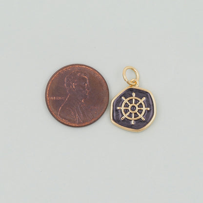 18K Gold Filled rudder Pendant,Enamel rudder Charm Bracelet Necklace for DIY Jewelry Making Supply