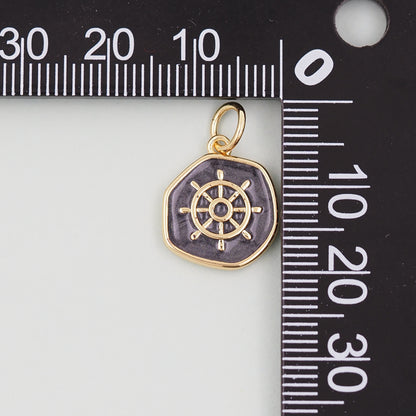 18K Gold Filled rudder Pendant,Enamel rudder Charm Bracelet Necklace for DIY Jewelry Making Supply