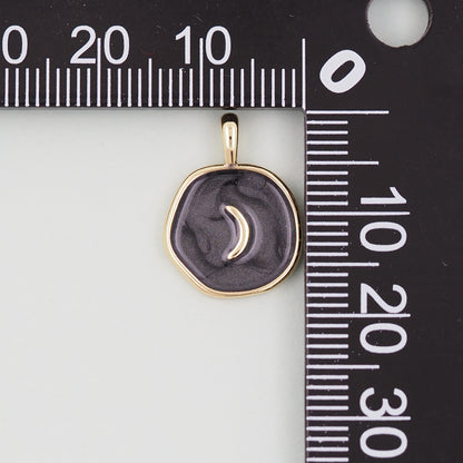 18K Gold Filled Moon Pendant,Enamel Moon Charm Bracelet Necklace for DIY Jewelry Making Supply
