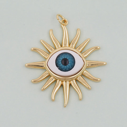 Gold Evil Eye Charms,18K Gold Filled Evil Eye Pendant,Sun Evil Eye Charm Bracelet Necklace for DIY Jewelry Making Supply