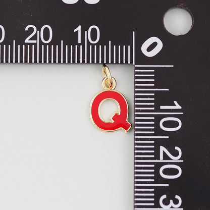Gold letter Charms,18K Gold Filled letter Pendant,Red enamel initial Charm Bracelet Necklace for DIY Jewelry Making Supply
