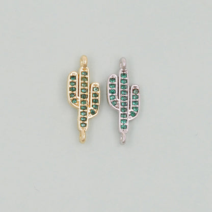Gold Cactus Charms,18K Gold Filled CZ Micro Pave Cactus Pendant,Desert Charm Bracelet Necklace for DIY Jewelry Making Supply