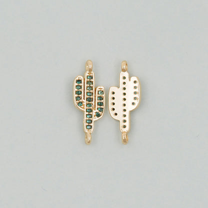 Gold Cactus Charms,18K Gold Filled CZ Micro Pave Cactus Pendant,Desert Charm Bracelet Necklace for DIY Jewelry Making Supply