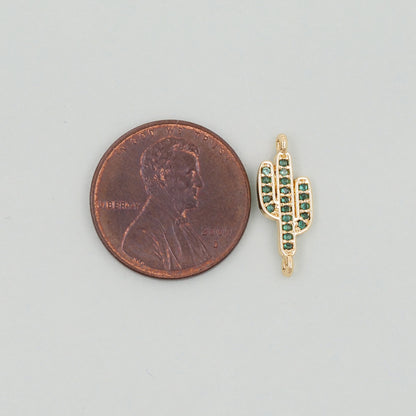 Gold Cactus Charms,18K Gold Filled CZ Micro Pave Cactus Pendant,Desert Charm Bracelet Necklace for DIY Jewelry Making Supply