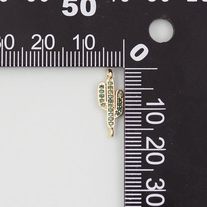 Gold Cactus Charms,18K Gold Filled CZ Micro Pave Cactus Pendant,Desert Charm Bracelet Necklace for DIY Jewelry Making Supply