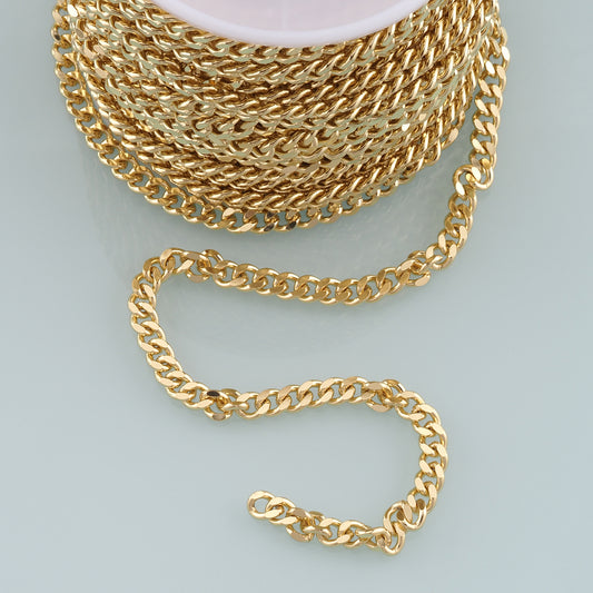 Gold Cuban Chain,18K Gold Filled Cuban Chain for Necklace Bracelet DIY Jewelry Making Supply