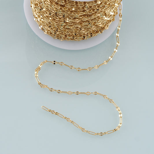 Gold Paper Clip Chain,18K Gold Filled Oval Chain for Necklace Bracelet DIY Jewelry Making Supply