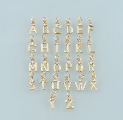Gold letter Charms,18K Gold Filled letter Pendant,CZ Micro Pave Initial Charm Bracelet Necklace for DIY Jewelry Making Supply