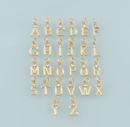 Gold letter Charms,18K Gold Filled letter Pendant,CZ Micro Pave Initial Charm Bracelet Necklace for DIY Jewelry Making Supply