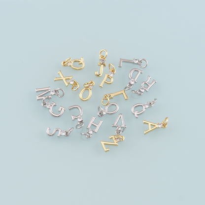 Gold letter Charms,18K Gold Filled letter Pendant,CZ Micro Pave Initial Charm Bracelet Necklace for DIY Jewelry Making Supply