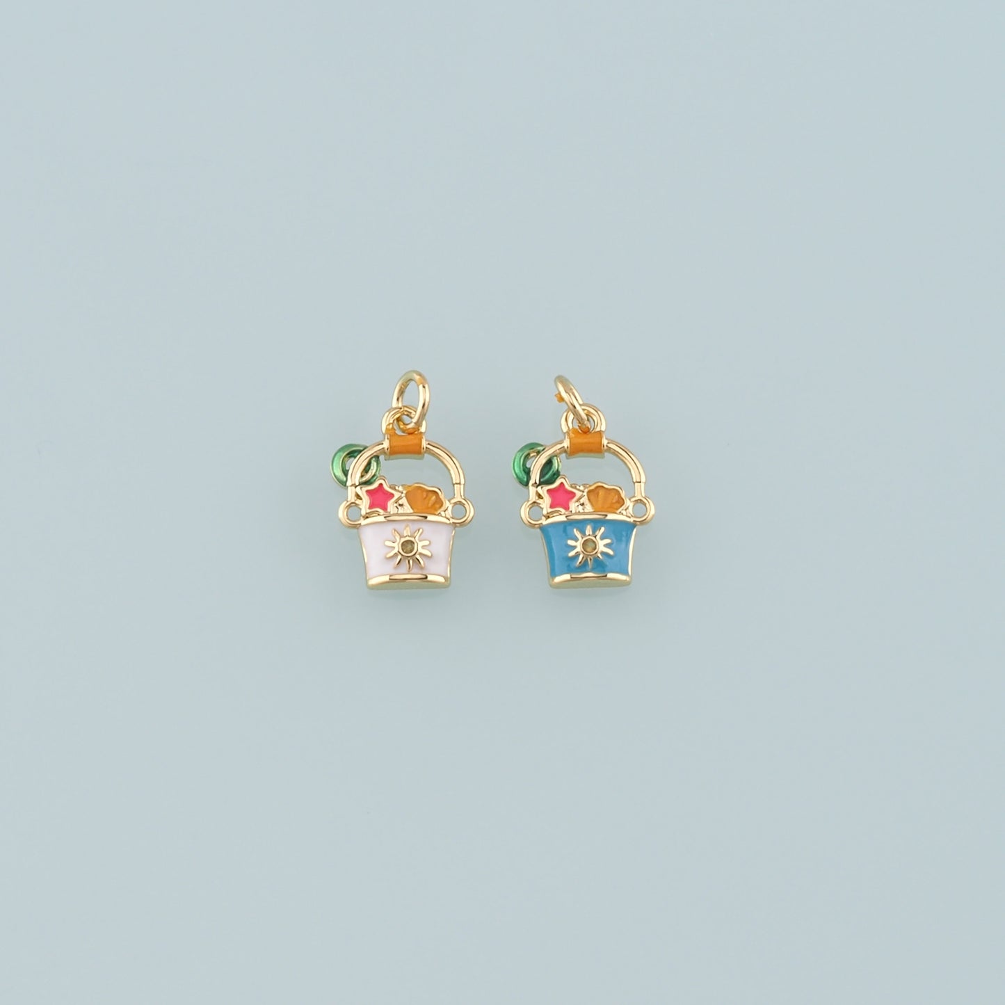 Gold Shell Charms,18K Gold Filled Beach bucket Pendant,Enamel Sand Bucket Charm Bracelet Necklace for DIY Jewelry Making Supply