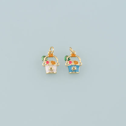 Gold Shell Charms,18K Gold Filled Beach bucket Pendant,Enamel Sand Bucket Charm Bracelet Necklace for DIY Jewelry Making Supply