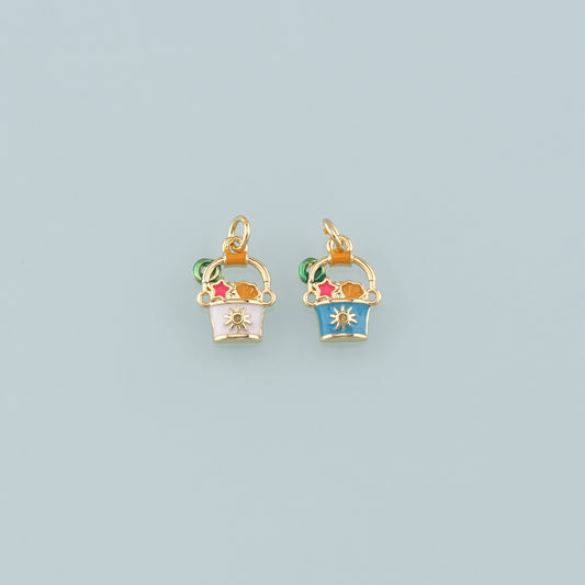 Gold Shell Charms,18K Gold Filled Beach bucket Pendant,Enamel Sand Bucket Charm Bracelet Necklace for DIY Jewelry Making Supply