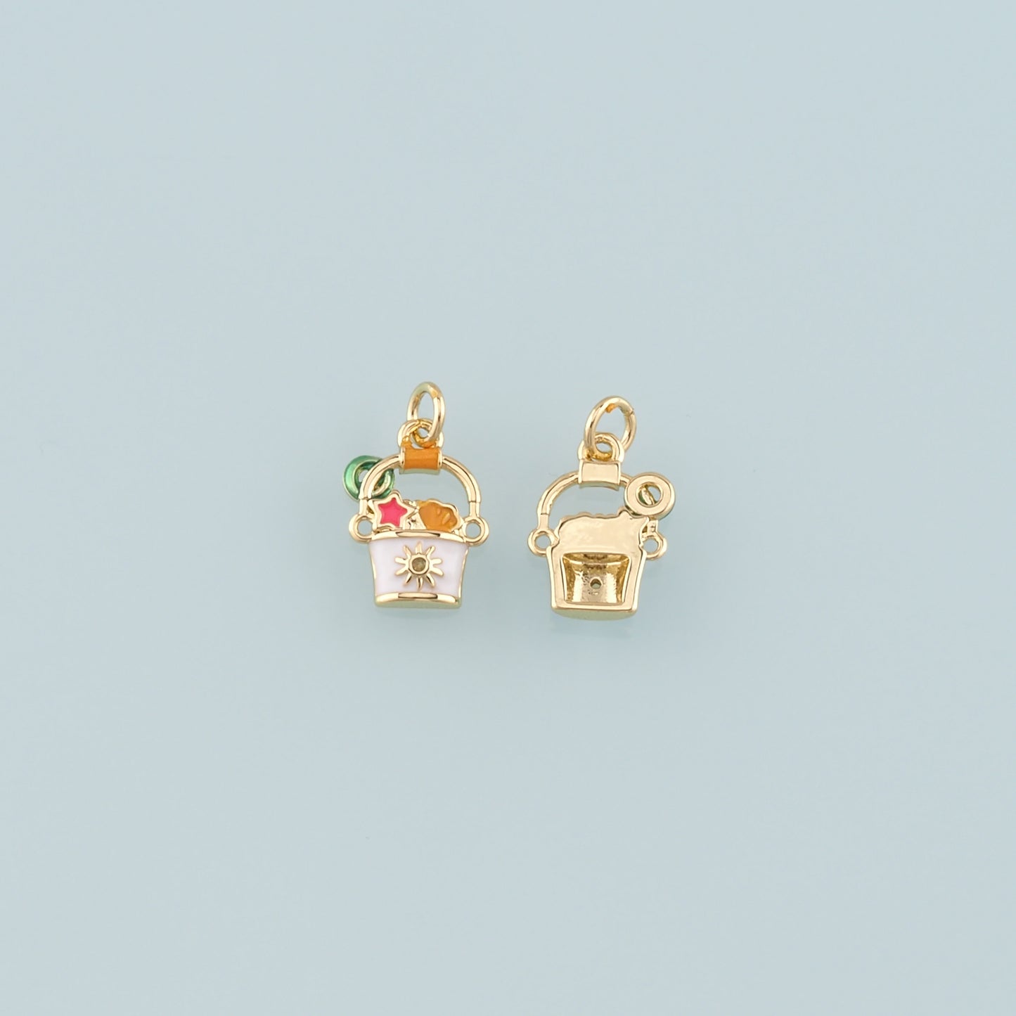 Gold Shell Charms,18K Gold Filled Beach bucket Pendant,Enamel Sand Bucket Charm Bracelet Necklace for DIY Jewelry Making Supply