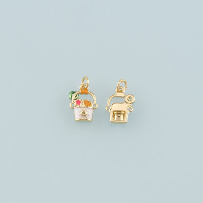 Gold Shell Charms,18K Gold Filled Beach bucket Pendant,Enamel Sand Bucket Charm Bracelet Necklace for DIY Jewelry Making Supply