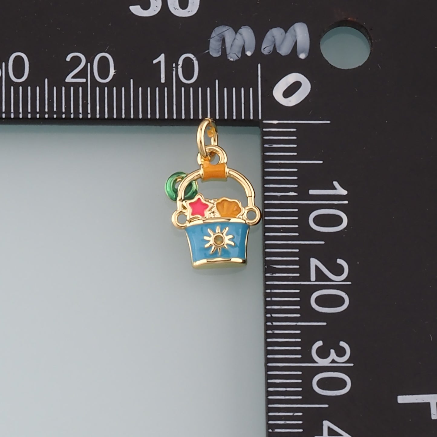Gold Shell Charms,18K Gold Filled Beach bucket Pendant,Enamel Sand Bucket Charm Bracelet Necklace for DIY Jewelry Making Supply