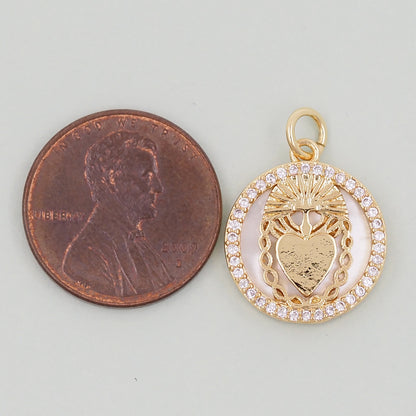 Gold sacred Heart Charms,18K Gold Filled Milagro Heart Pendant,Religious Charm Bracelet Necklace for DIY Jewelry Making Supply
