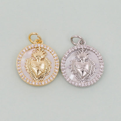 Gold sacred Heart Charms,18K Gold Filled Milagro Heart Pendant,Religious Charm Bracelet Necklace for DIY Jewelry Making Supply