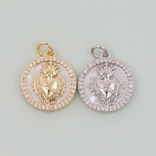Gold sacred Heart Charms,18K Gold Filled Milagro Heart Pendant,Religious Charm Bracelet Necklace for DIY Jewelry Making Supply