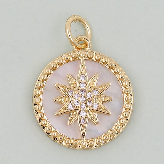 18K Gold Filled North Star Pendant,CZ Micro Pave North Star Charm Bracelet Necklace for DIY Jewelry Making Supply