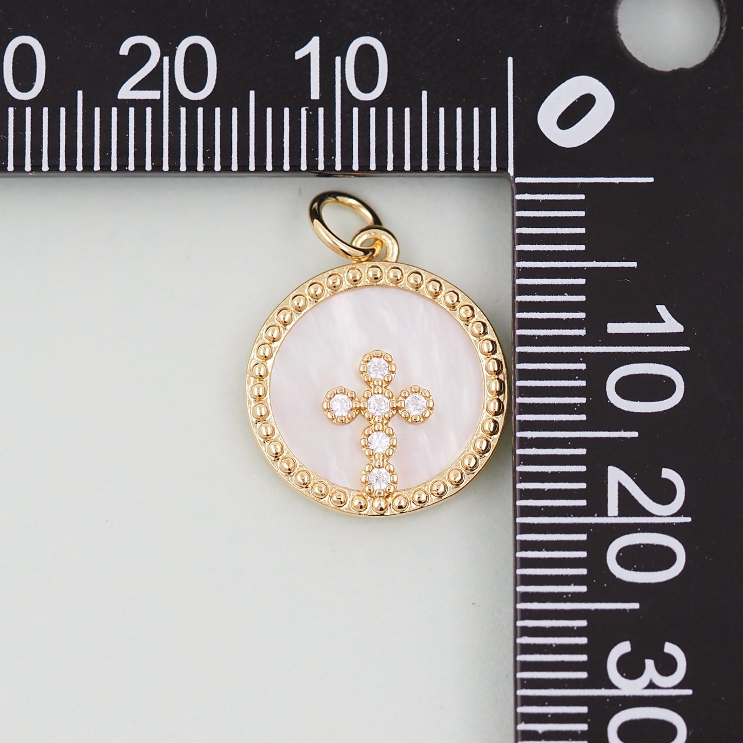 18K Gold Filled Cross Pendant,Round Cross Charm Bracelet Necklace for DIY Jewelry Making Supply
