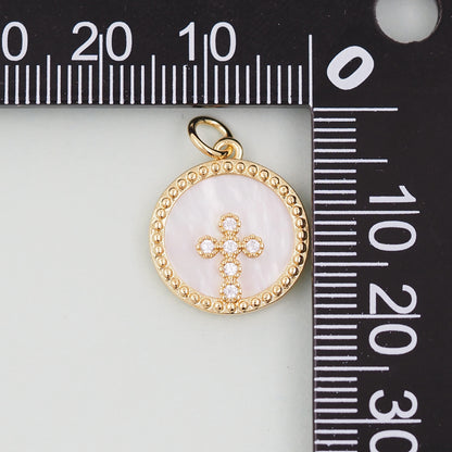 18K Gold Filled Cross Pendant,Round Cross Charm Bracelet Necklace for DIY Jewelry Making Supply