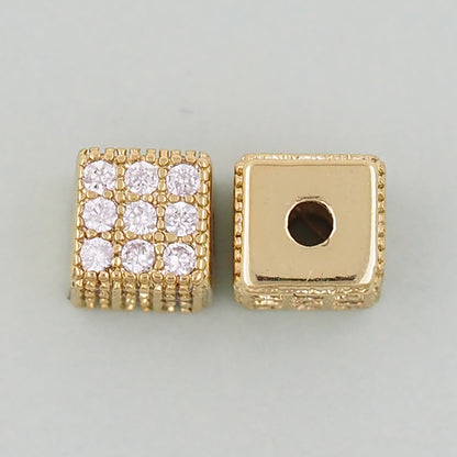 Gold square Beads Charms,18K Gold Filled square spacer beads Bracelet Necklace for DIY Jewelry Making Supply 6mm