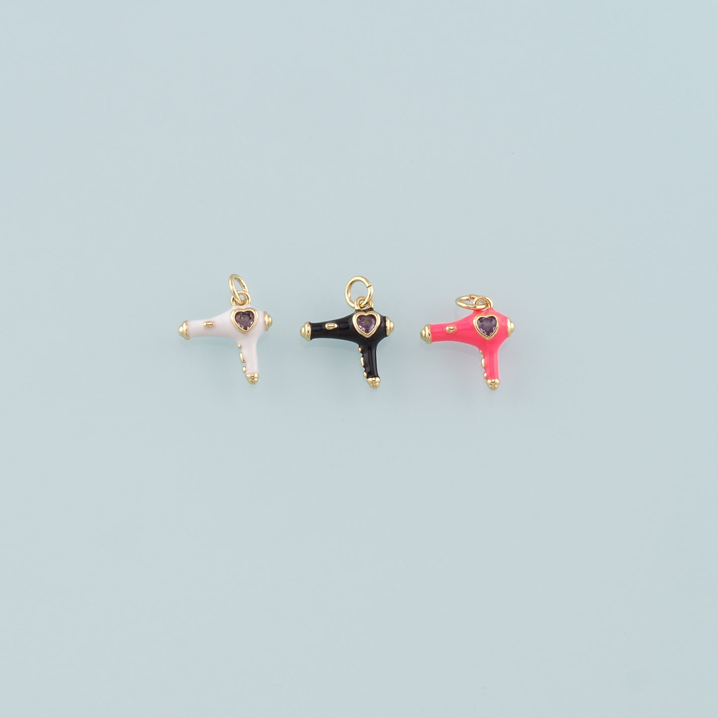 Gold Hairstylist Charms,18K Gold Filled Hair Dryer Pendant,Enamel Hair Dryer Charm Bracelet Necklace for DIY Jewelry Making Supply