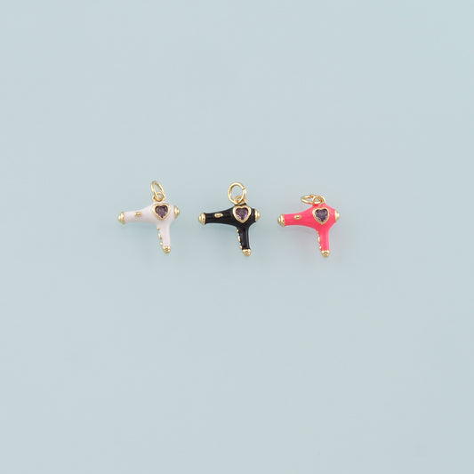 Gold Hairstylist Charms,18K Gold Filled Hair Dryer Pendant,Enamel Hair Dryer Charm Bracelet Necklace for DIY Jewelry Making Supply