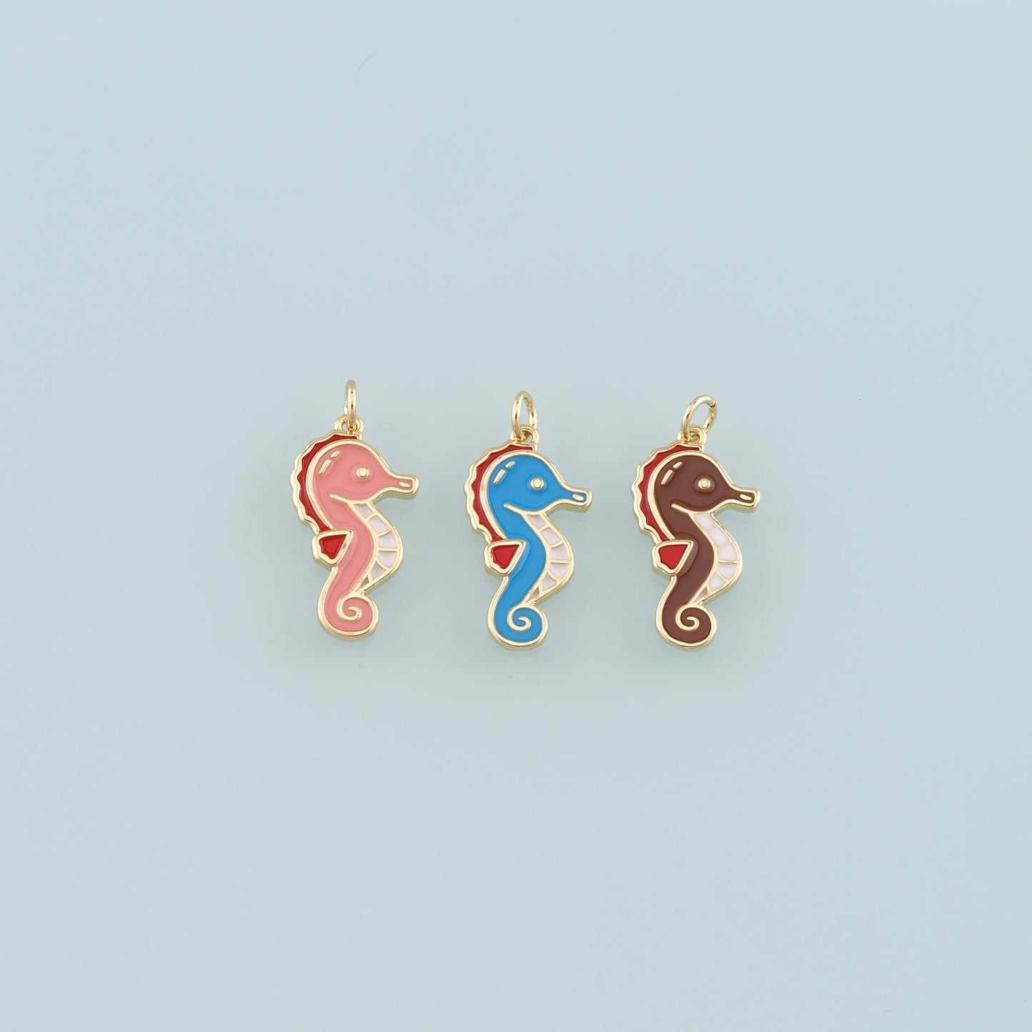 Gold Sea Animals Charm,18K Gold Filled Seahorse Pendant,Enamel Seahorse Charm Bracelet Necklace for DIY Jewelry Making Supply