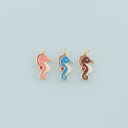 Gold Sea Animals Charm,18K Gold Filled Seahorse Pendant,Enamel Seahorse Charm Bracelet Necklace for DIY Jewelry Making Supply