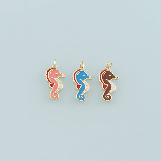Gold Sea Animals Charm,18K Gold Filled Seahorse Pendant,Enamel Seahorse Charm Bracelet Necklace for DIY Jewelry Making Supply