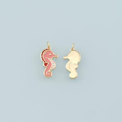 Gold Sea Animals Charm,18K Gold Filled Seahorse Pendant,Enamel Seahorse Charm Bracelet Necklace for DIY Jewelry Making Supply