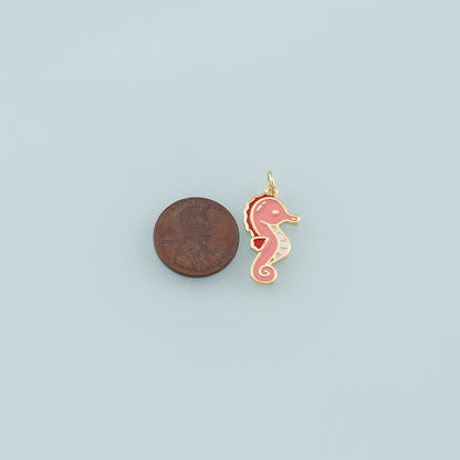 Gold Sea Animals Charm,18K Gold Filled Seahorse Pendant,Enamel Seahorse Charm Bracelet Necklace for DIY Jewelry Making Supply