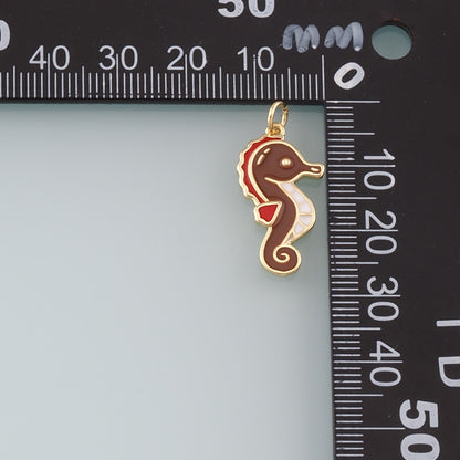 Gold Sea Animals Charm,18K Gold Filled Seahorse Pendant,Enamel Seahorse Charm Bracelet Necklace for DIY Jewelry Making Supply