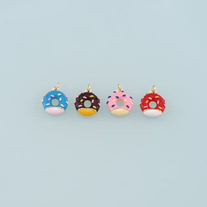 Gold Dessert Charm,18K Gold Filled Donut Pendant,Enamel Donut Charm Bracelet Necklace for DIY Jewelry Making Supply