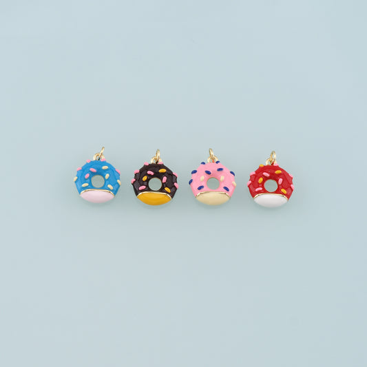 Gold Dessert Charm,18K Gold Filled Donut Pendant,Enamel Donut Charm Bracelet Necklace for DIY Jewelry Making Supply