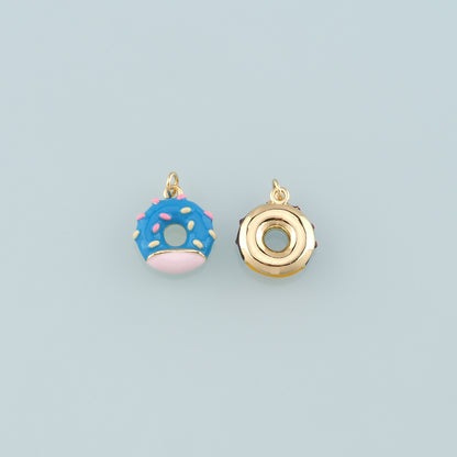 Gold Dessert Charm,18K Gold Filled Donut Pendant,Enamel Donut Charm Bracelet Necklace for DIY Jewelry Making Supply