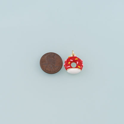 Gold Dessert Charm,18K Gold Filled Donut Pendant,Enamel Donut Charm Bracelet Necklace for DIY Jewelry Making Supply