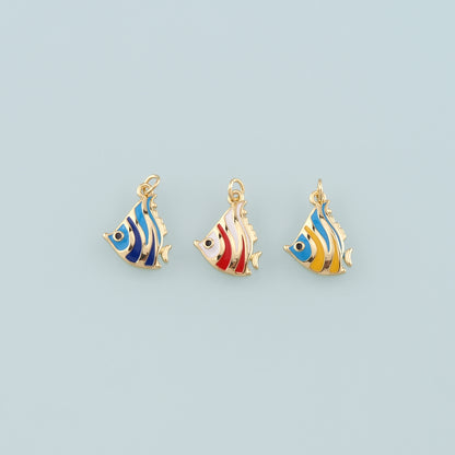 Gold Fish Charms,18K Gold Filled Fish Pendant,Enamel Ocean Charm Bracelet Necklace for DIY Jewelry Making Supply