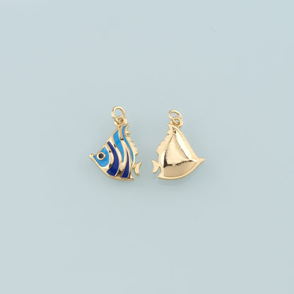 Gold Fish Charms,18K Gold Filled Fish Pendant,Enamel Ocean Charm Bracelet Necklace for DIY Jewelry Making Supply
