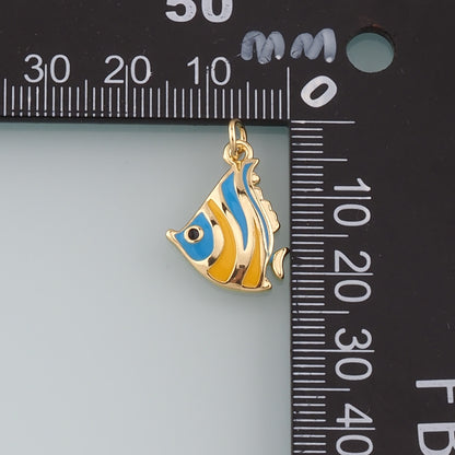 Gold Fish Charms,18K Gold Filled Fish Pendant,Enamel Ocean Charm Bracelet Necklace for DIY Jewelry Making Supply