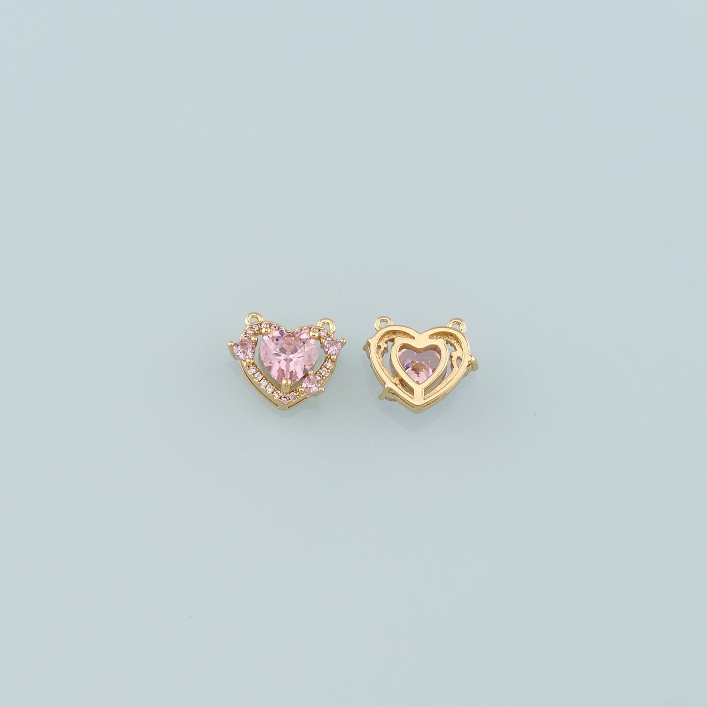 Gold Heart Connector,18K Gold Filled Heart Pendant,CZ Micro Pave Heart Charm Bracelet Necklace for DIY Jewelry Making Supply