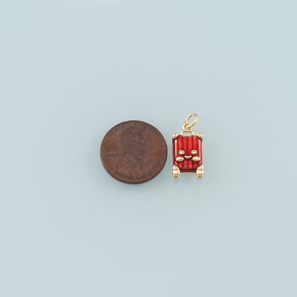 Gold Travel Charms,18K Gold Filled Suitcase Pendant,Enamel Suitcase Charm Bracelet Necklace for DIY Jewelry Making Supply