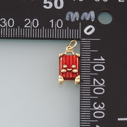 Gold Travel Charms,18K Gold Filled Suitcase Pendant,Enamel Suitcase Charm Bracelet Necklace for DIY Jewelry Making Supply