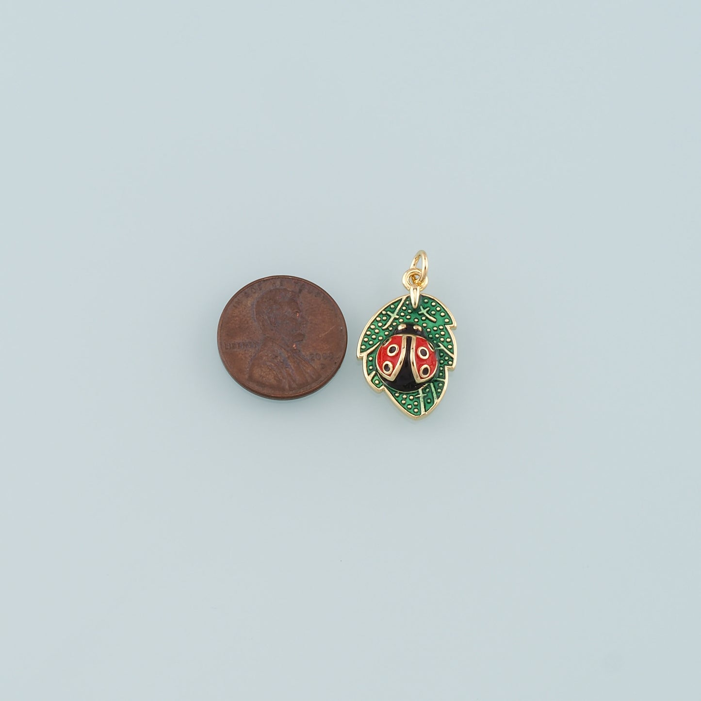 Gold Leaf Charm,18K Gold Filled Ladybug Pendant,Enamel Insect Charm Bracelet Necklace for DIY Jewelry Making Supply