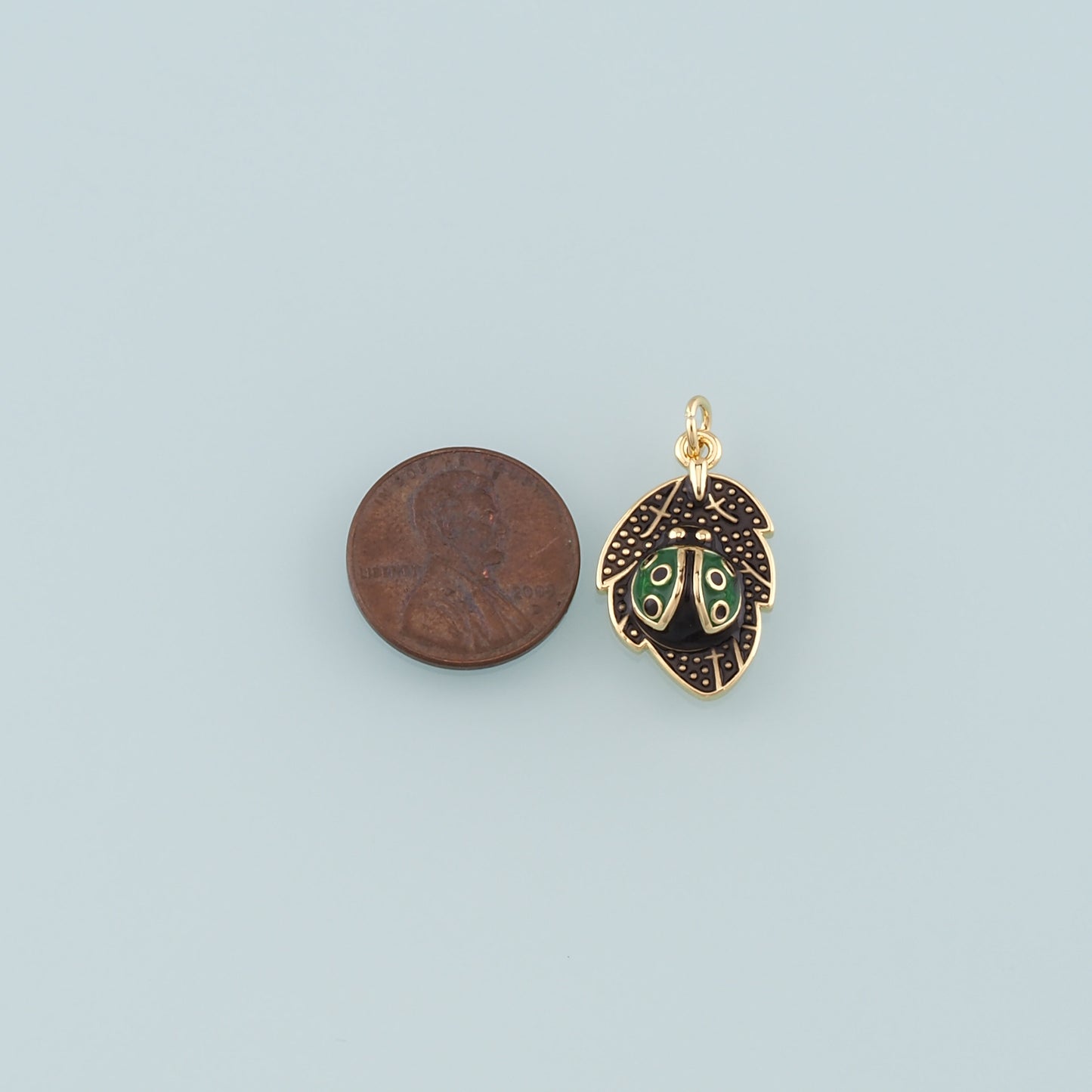 Gold Leaf Charm,18K Gold Filled Ladybug Pendant,Enamel Insect Charm Bracelet Necklace for DIY Jewelry Making Supply