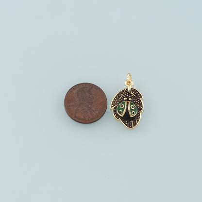 Gold Leaf Charm,18K Gold Filled Ladybug Pendant,Enamel Insect Charm Bracelet Necklace for DIY Jewelry Making Supply