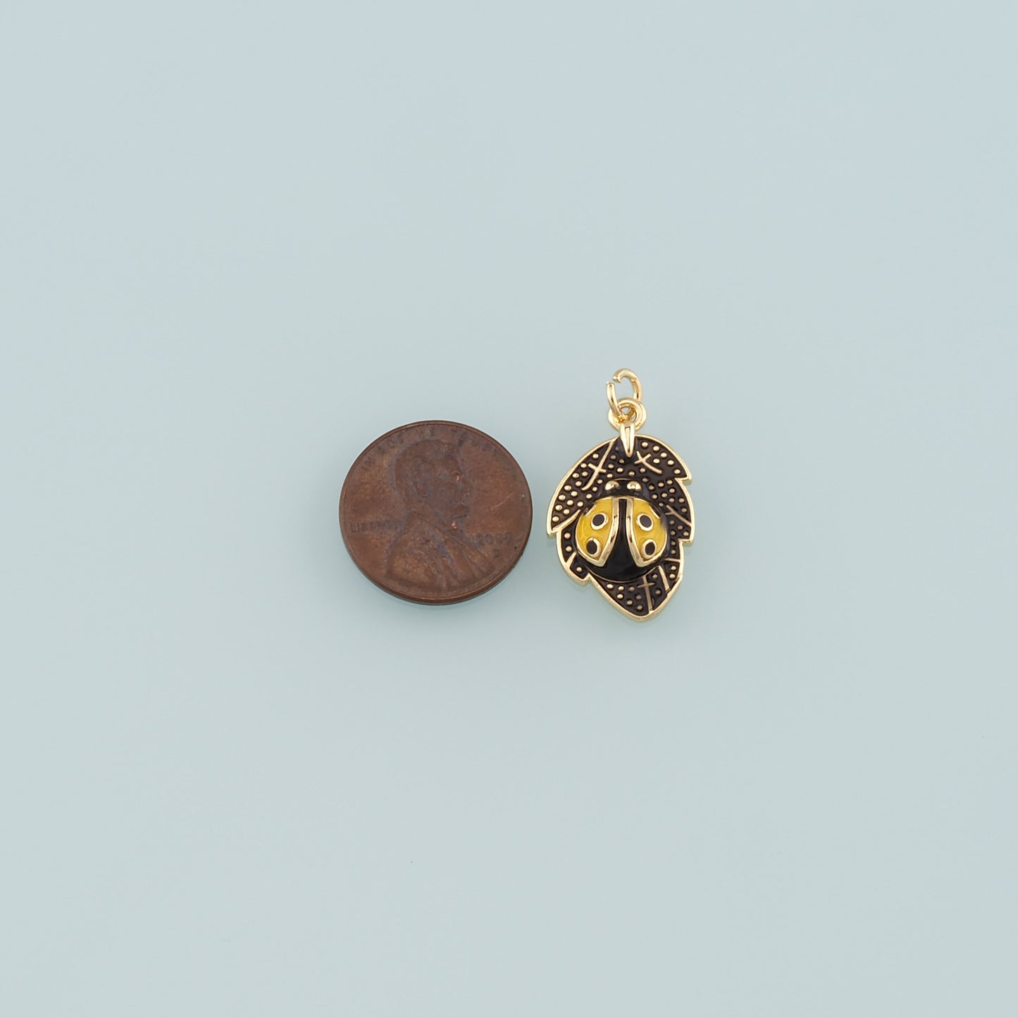 Gold Leaf Charm,18K Gold Filled Ladybug Pendant,Enamel Insect Charm Bracelet Necklace for DIY Jewelry Making Supply
